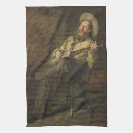 カウボーイ遊ズ・ザ・バンジョーと歌うカントリー・ミュージック キッチンタオル (縦)