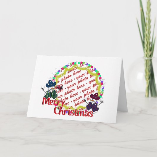 カウボーイ雪だるまクリスマスフォト シーズンカード (正面)