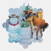 カウボーイ雪だるまクリスマス オーナメントカード (正面)
