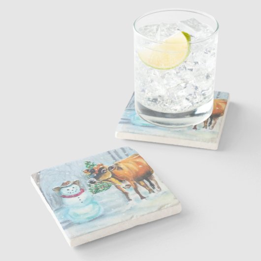 カウボーイ雪だるまクリスマス ストーンコースター (横)