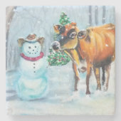 カウボーイ雪だるまクリスマス ストーンコースター (正面)