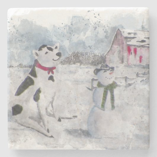 カウボーイ雪だるまクリスマス ストーンコースター (正面)