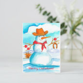 カウボーイ雪だるまホースシューメリークリスマス シーズンポストカード (スタンド正面)