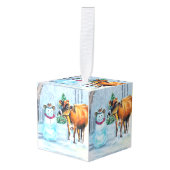 カウボーイ雪だるま&カウファームクリスマス キューブオーナメント (正面アングル)