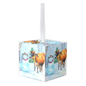 カウボーイ雪だるま&カウファームクリスマス キューブオーナメント (裏面アングル)