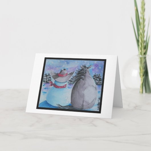 カウボーイ雪だるま&ホースクリスマスウィンターシーン シーズンカード (正面)