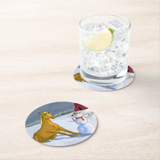 カウボーイ雪だるま&ホース紙コースター ラウンドペーパーコースター (インサイチュ)