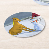 カウボーイ雪だるま&ホース紙コースター ラウンドペーパーコースター (アングル)