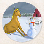 カウボーイ雪だるま&ホース紙コースター ラウンドペーパーコースター (正面)