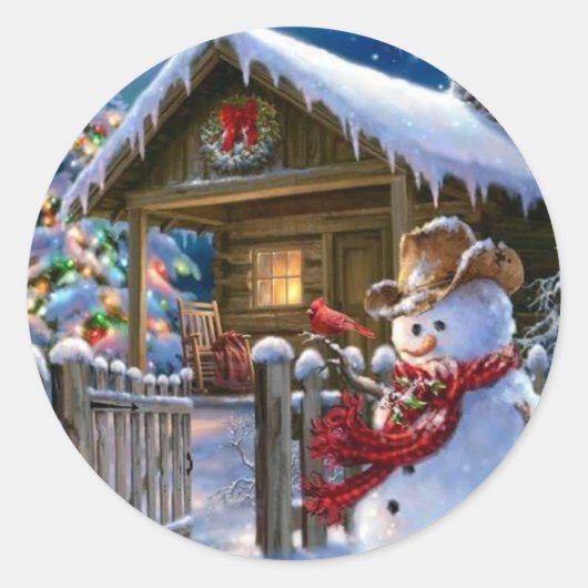 カウボーイ雪だるま ラウンドシール (正面)