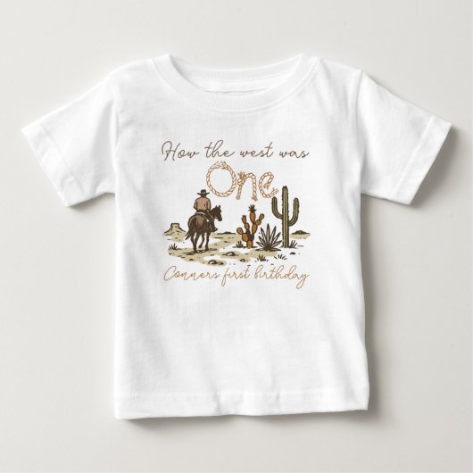 カウボーイ風ブラウン ウェストワン 1歳誕生日 ベビーTシャツ (正面)