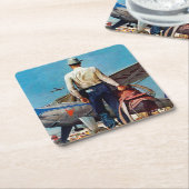 カウボーイ飛んでいるバイミードシェーファー スクエアペーパーコースター (アングル)