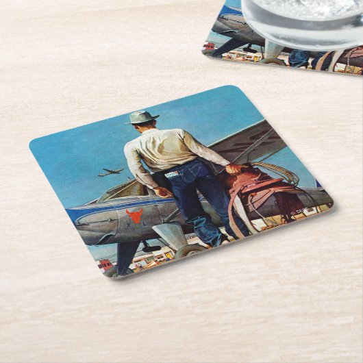 カウボーイ飛んでいるバイミードシェーファー スクエアペーパーコースター (アングル)