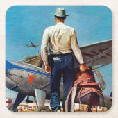 カウボーイ飛んでいるバイミードシェーファー スクエアペーパーコースター (正面)