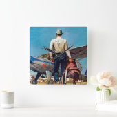 カウボーイ飛んでいるバイミードシェーファー スクエア壁時計 (ホーム)