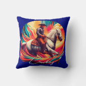 カウボーイ鮮やかとホースブルー クッション (裏面)