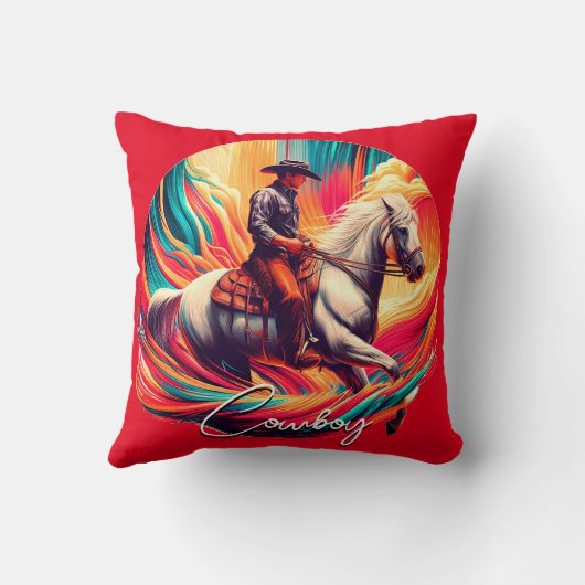 カウボーイ鮮やかと馬が燃えたオレンジ クッション (裏面)