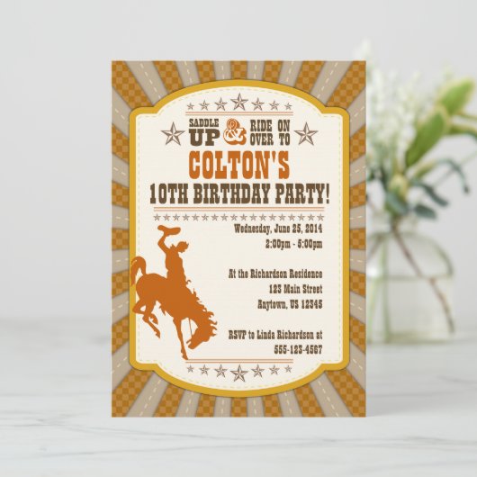 カウボーイ10歳の誕生日パーティーの招待 招待状 (スタンド正面)