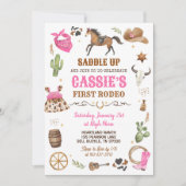 カウボーイ1stロデオピンクワイルドウエストテーマ誕生日 招待状 (正面)