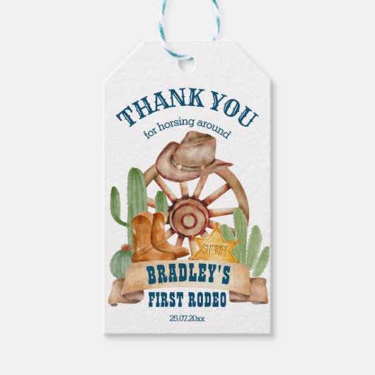 カウボーイ1stロデオ馬ファームパーティー感謝していユー ギフトタグ (正面)