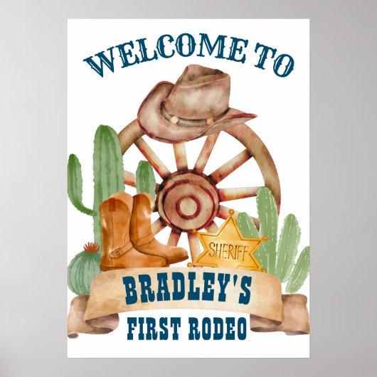 カウボーイ1stロデオ馬ファームパーティー歓迎サイン ポスター (正面)
