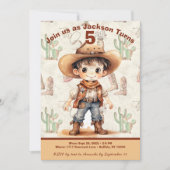 カウボーイ5歳誕生日パーティー招待状 招待状 (正面)