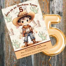 カウボーイ5歳誕生日パーティー招待状 招待状