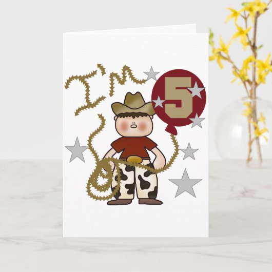 カウボーイ5誕生日Tシャツとギフト カード (黄色い花)