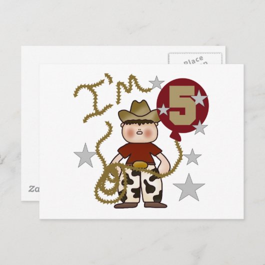 カウボーイ5誕生日Tシャツとギフト ポストカード (正面/裏面)