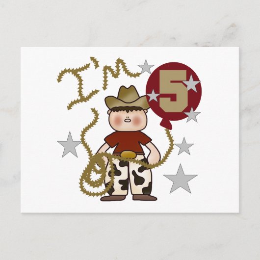 カウボーイ5誕生日Tシャツとギフト ポストカード (正面)