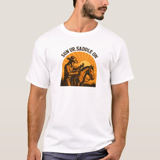 カウボーイ アート サン アップ サドル オン Tシャツ (正面)