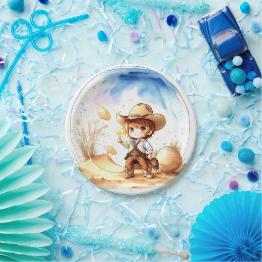 カウボーイ・インスパイアテーマ男の赤ちゃんシャワー ペーパープレート (パーティー)