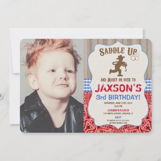 カウボーイ・ウェスタンの誕生日男の子の素朴な写真 招待状 (正面)