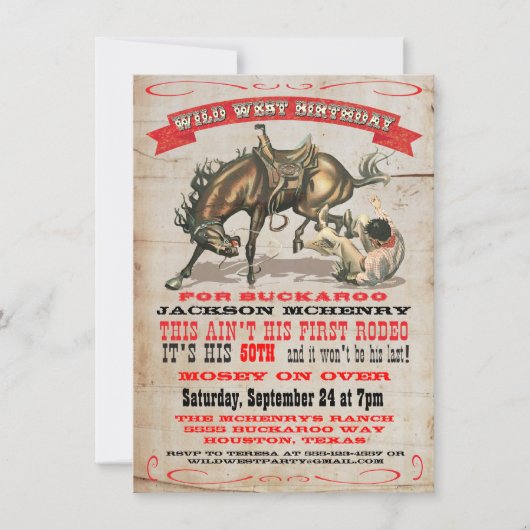 カウボーイ・ウェスタン・バースデー・パーティーの招待状 招待状 (正面)
