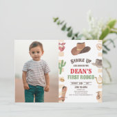 カウボーイ・ウェスタン・ファースト・ロデオ 1歳の誕生日パーティー 招待状 (スタンド正面)