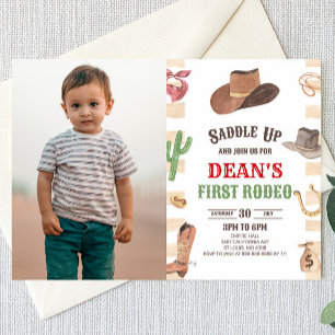 カウボーイ・ウェスタン・ファースト・ロデオ 1歳の誕生日パーティー 招待状