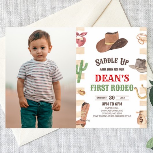 カウボーイ・ウェスタン・ファースト・ロデオ 1歳の誕生日パーティー 招待状