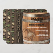 カウボーイ・ウェスタン・ロデオの木製バレル誕生日パーティー 招待状 (正面/裏面)