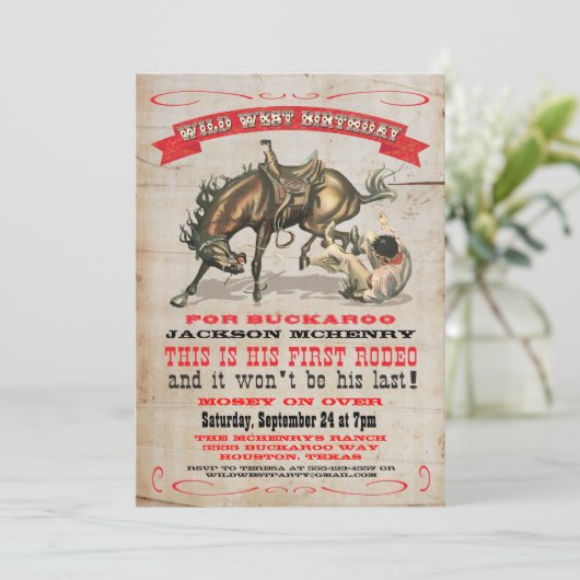 カウボーイ・ウェスタン 1歳誕生日パーティー招待状 招待状 (スタンド正面)