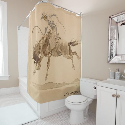 カウボーイ・オン・バッキング・ホース、エドワード・ボーリン シャワーカーテン (インサイチュ)