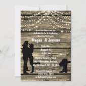 カウボーイ カウガール ハグ ウッド ストリング ライト レセプション 招待状 (正面)