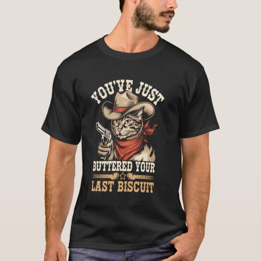 カウボーイ キャット おもしろ 西部 メーム Tシャツ (正面)