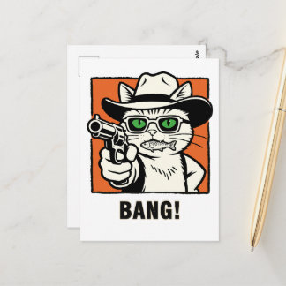カウボーイ・キャット・バースデーカード - 'BANG" ワイルド・ウェスト・ユーモア ポストカード