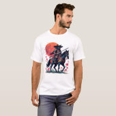 カウボーイ サムライ 黒猫 馬 桜 ユニーク ギフト Tシャツ (正面フル)