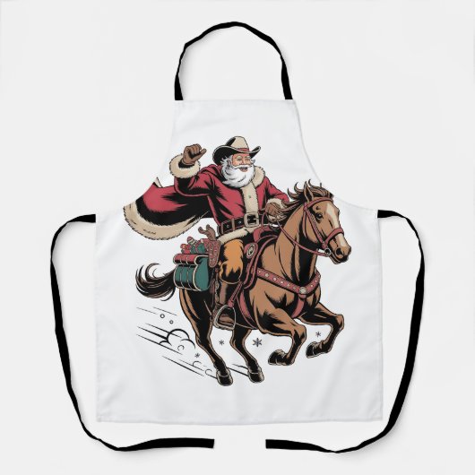カウボーイ サンタクロース 馬に乗る クリスマス  エプロン (正面)
