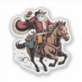 カウボーイ サンタクロース 馬に乗る クリスマス シール (正面)