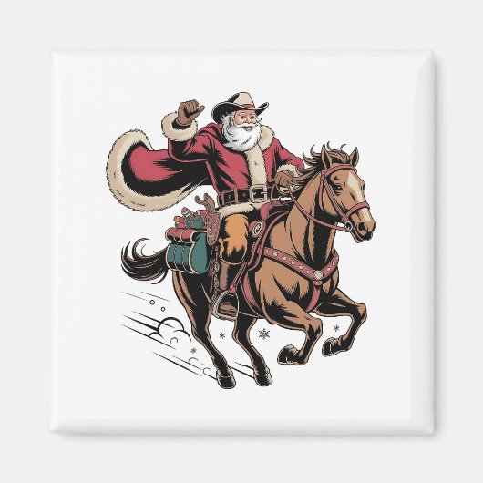 カウボーイ サンタクロース 馬に乗る クリスマス  マグネット (正面)