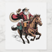 カウボーイ サンタクロース 馬に乗る クリスマス ワインラベル (シングルラベル)