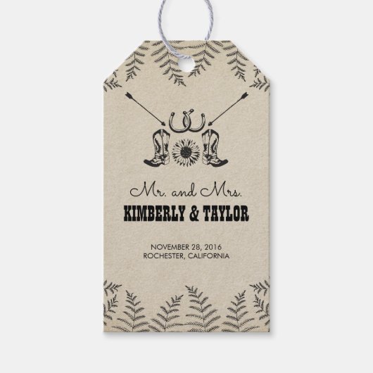 カウボーイ・シューズ・カントリー・ウェディング夫妻 ギフトタグ (正面)