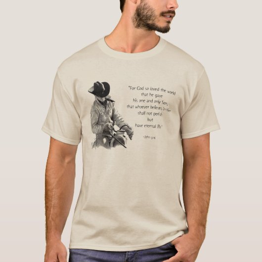 カウボーイ: ジョンの3:16: 聖書: 鉛筆の芸術 Tシャツ (正面)